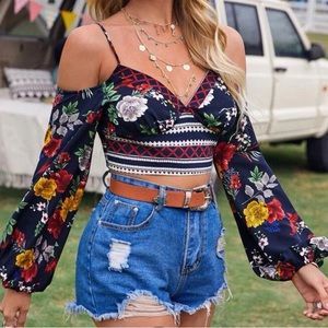 SHEIN small off the shoulder floral shirt